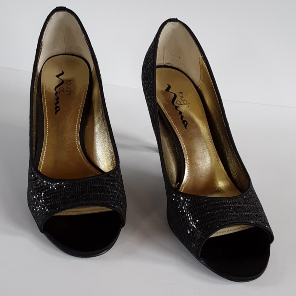 Touch of Nina black sparkley peep toe heels